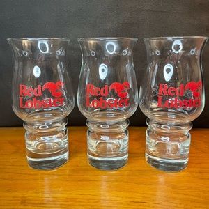 3 Vintage Red Lobster Hurricane Drinking Glasses Cups Mugs
